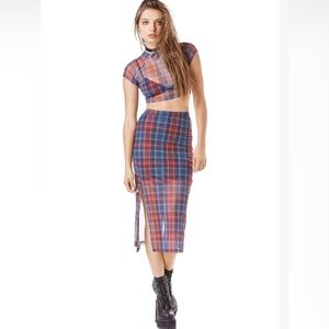 Unif Verse plaid crop top skirt two piece set